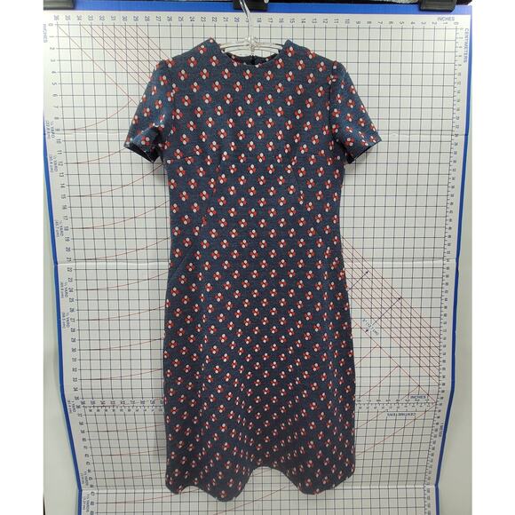 Vintage‎ 70s Geometric Blue Red Print Shift Dress Knit Retro Mod Short Sleeve - Picture 4 of 11